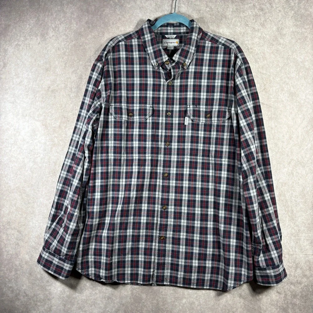 Carhartt Ford Shirt Mens Size XL Blue Plaid Relaxed Fit Button Down Long Sleeves